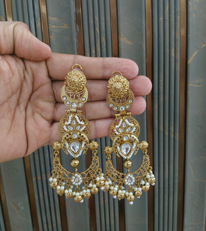 Antique Gold Kundan Bollywood Indian Charan Earrings