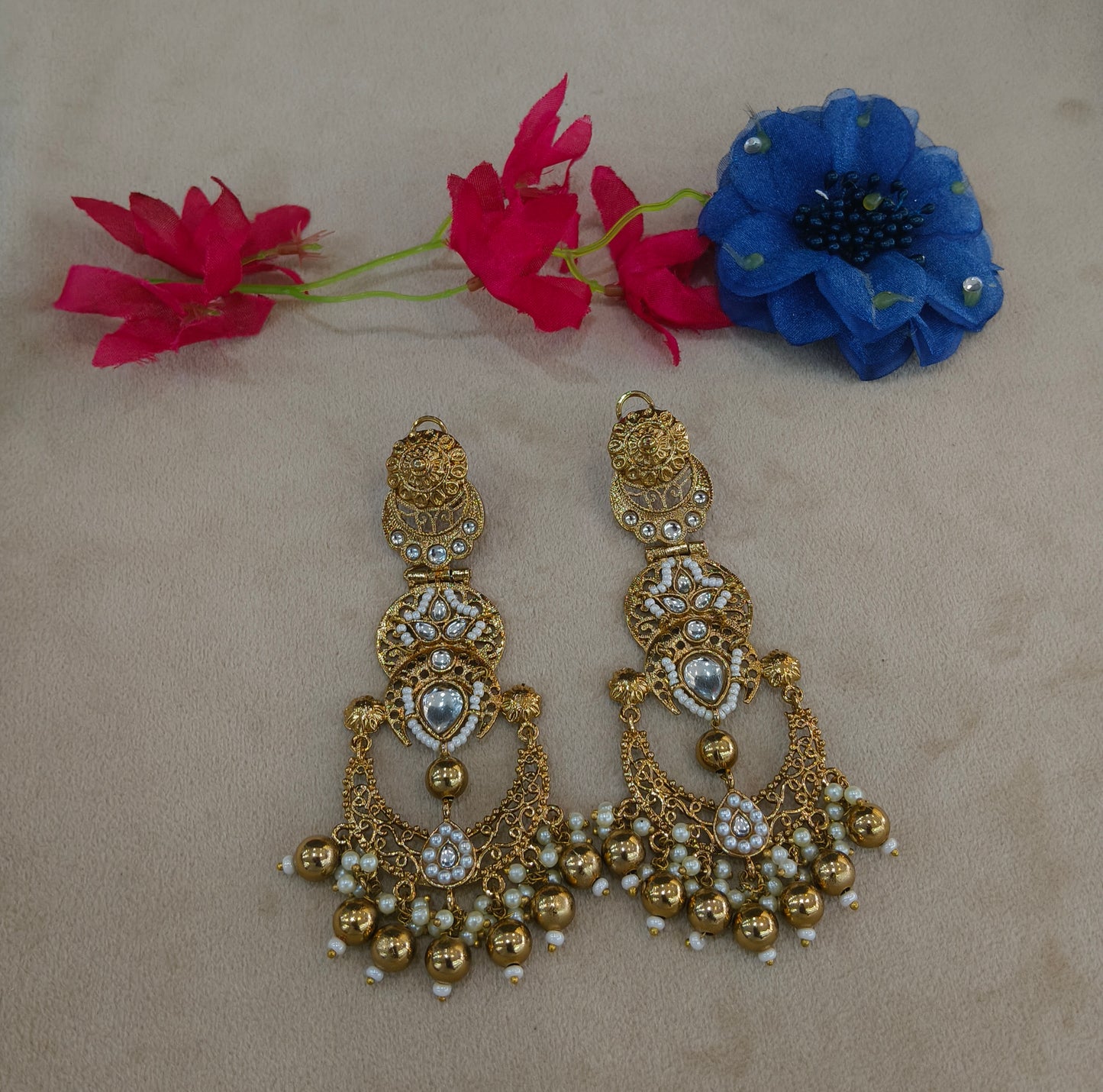 Antique Gold Kundan Bollywood Indian Charan Earrings