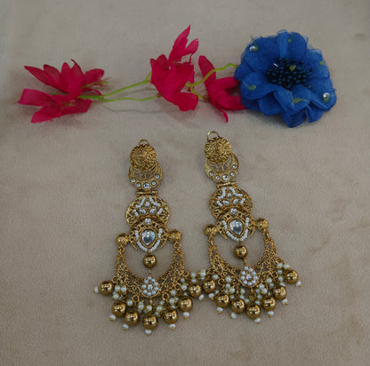 Antique Gold Kundan Bollywood Indian Charan Earrings
