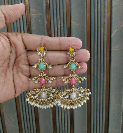 Antique Multi Color Kundan Bollywood Indian Charan Earrings
