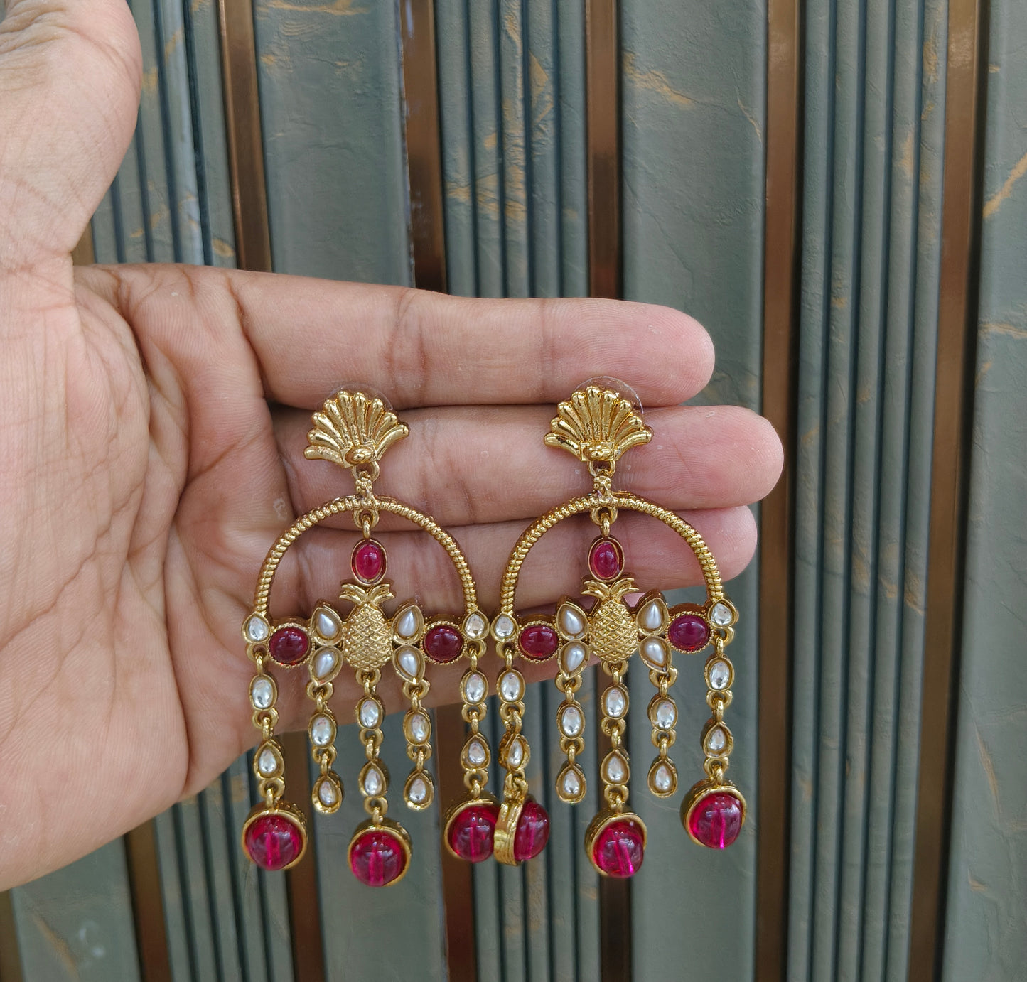 Antique Kundan Bollywood Indian Vail Earrings