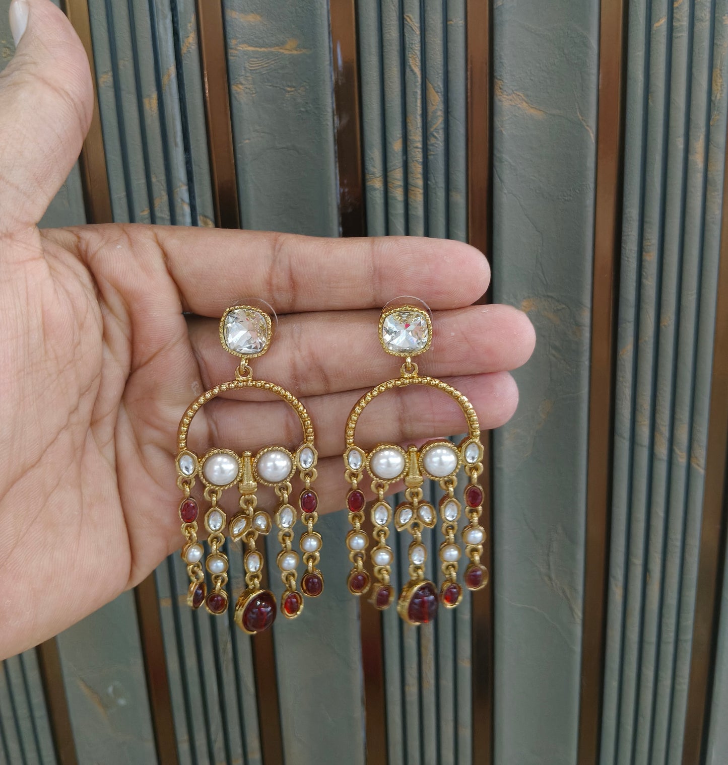 Antique Kundan Bollywood Indian Vail Earrings