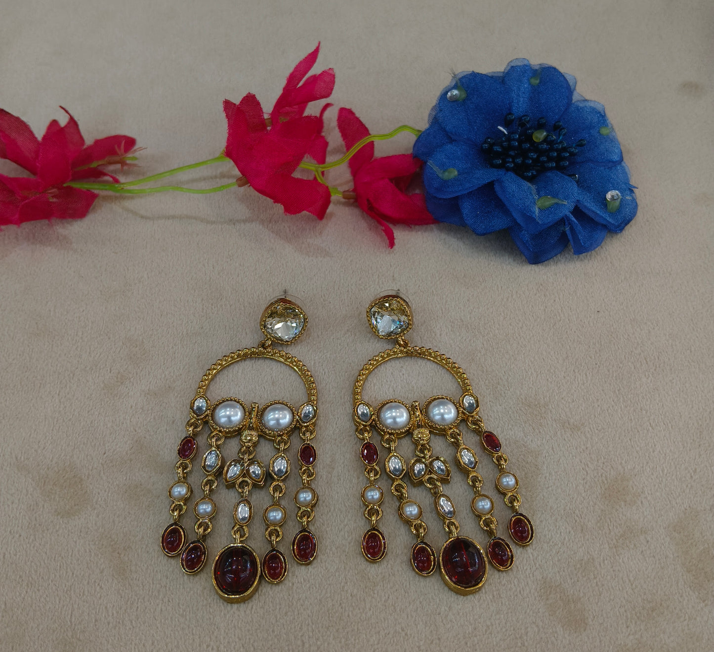 Antique Kundan Bollywood Indian Vail Earrings