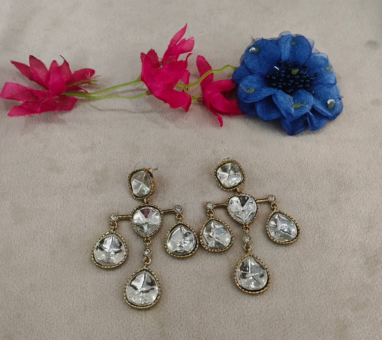 Antique White Kundan Bollywood Indian Charan Earrings