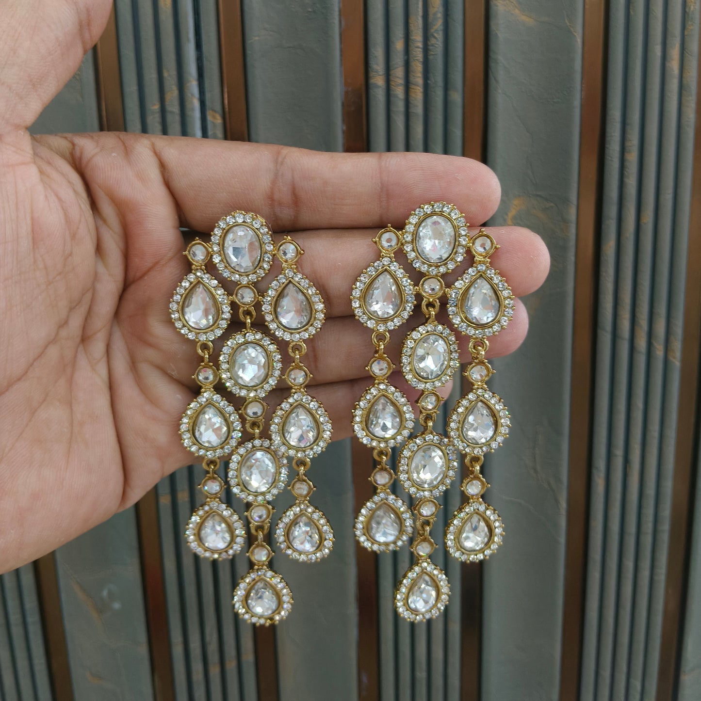 Antique Kundan Bollywood Indian Vail Earrings