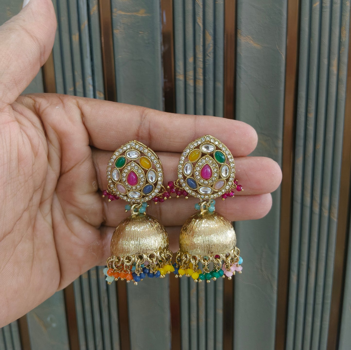 Antique Kundan Jhumki Bollywood Indian Charan Earrings