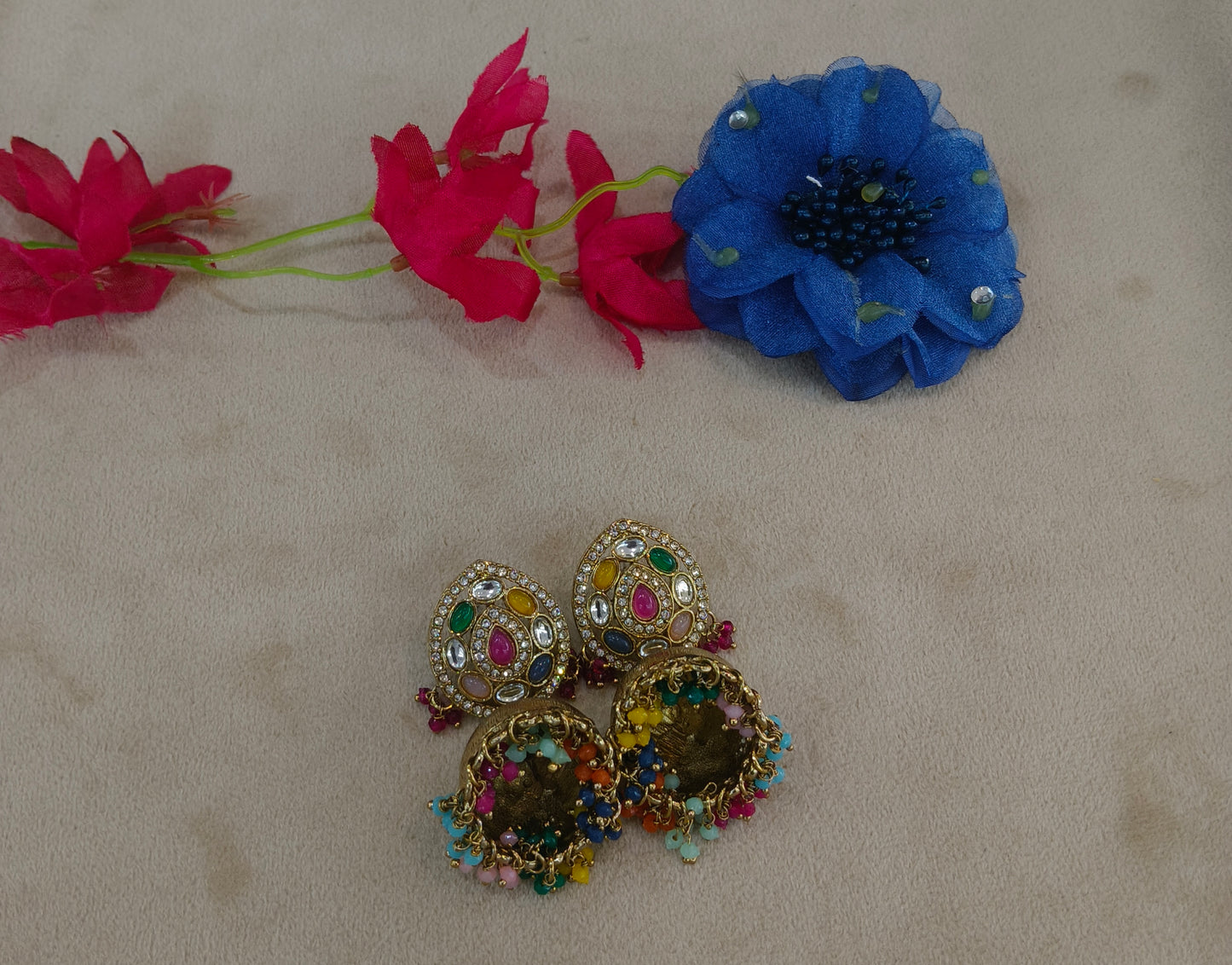 Antique Kundan Jhumki Bollywood Indian Charan Earrings
