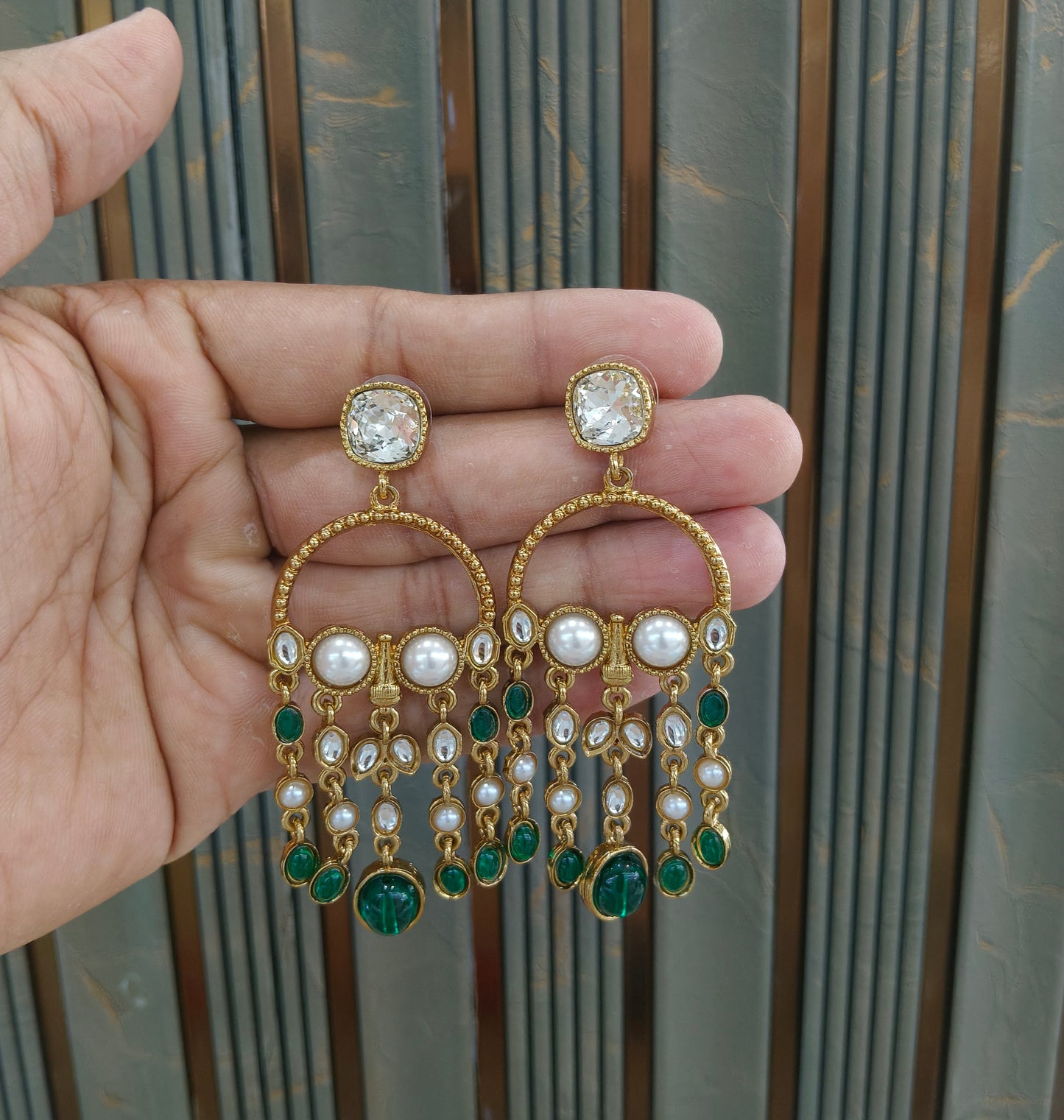 Antique Kundan Bollywood Indian Vail Earrings