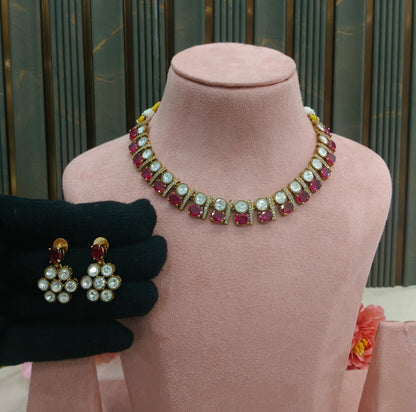 Moissanite Kundan Necklace Jewellery Bella Set