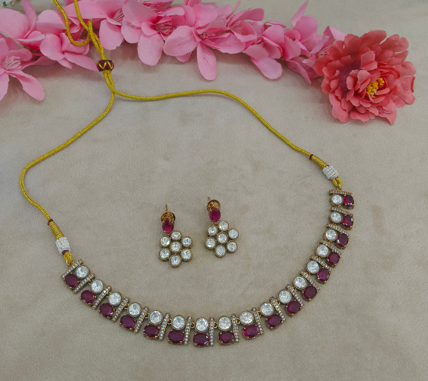 Moissanite Kundan Necklace Jewellery Bella Set