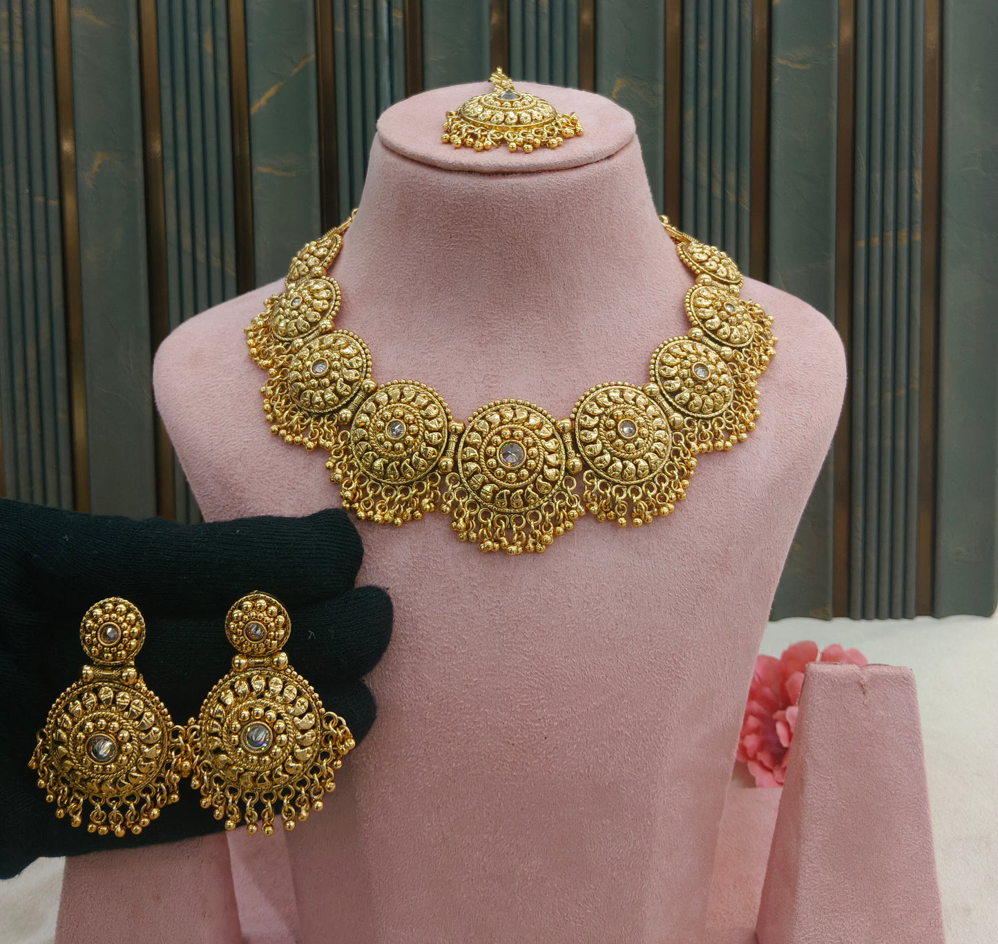 Gold Polki Necklace Jewellery Veerpal Set