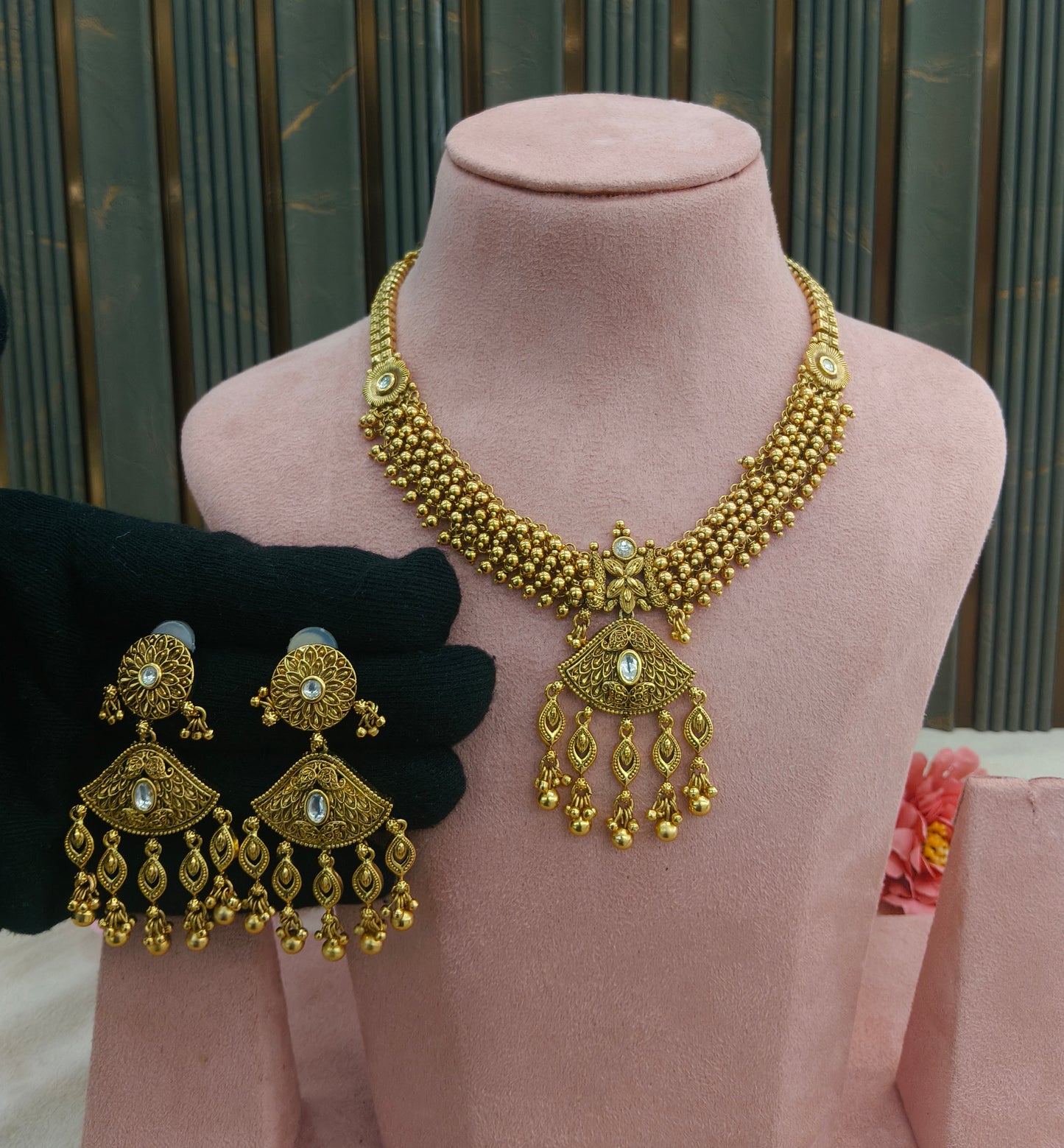 Gold Polki Necklace Jewellery Zarina Set