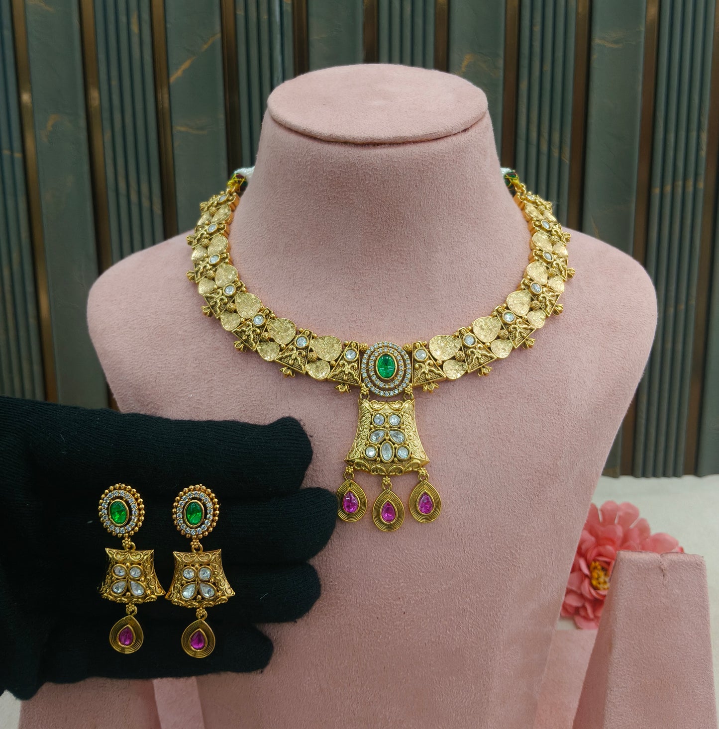 Gold Polki Necklace Jewellery Zarina Set