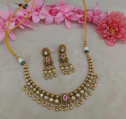 Gold Polki Necklace Jewellery Romi Set