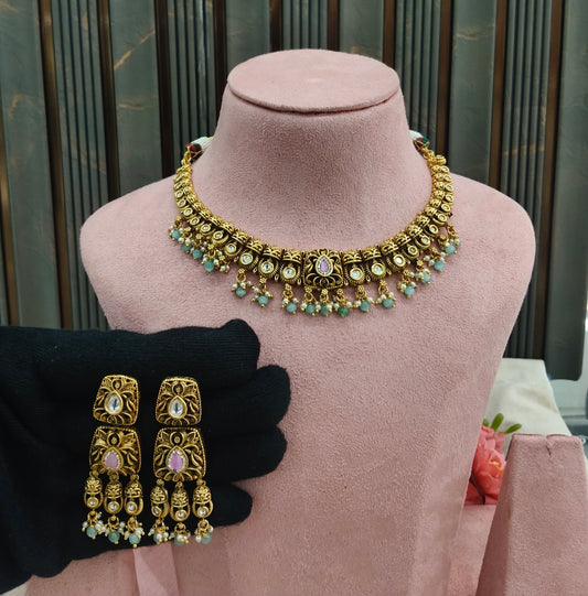 Gold Polki Necklace Jewellery Romi Set
