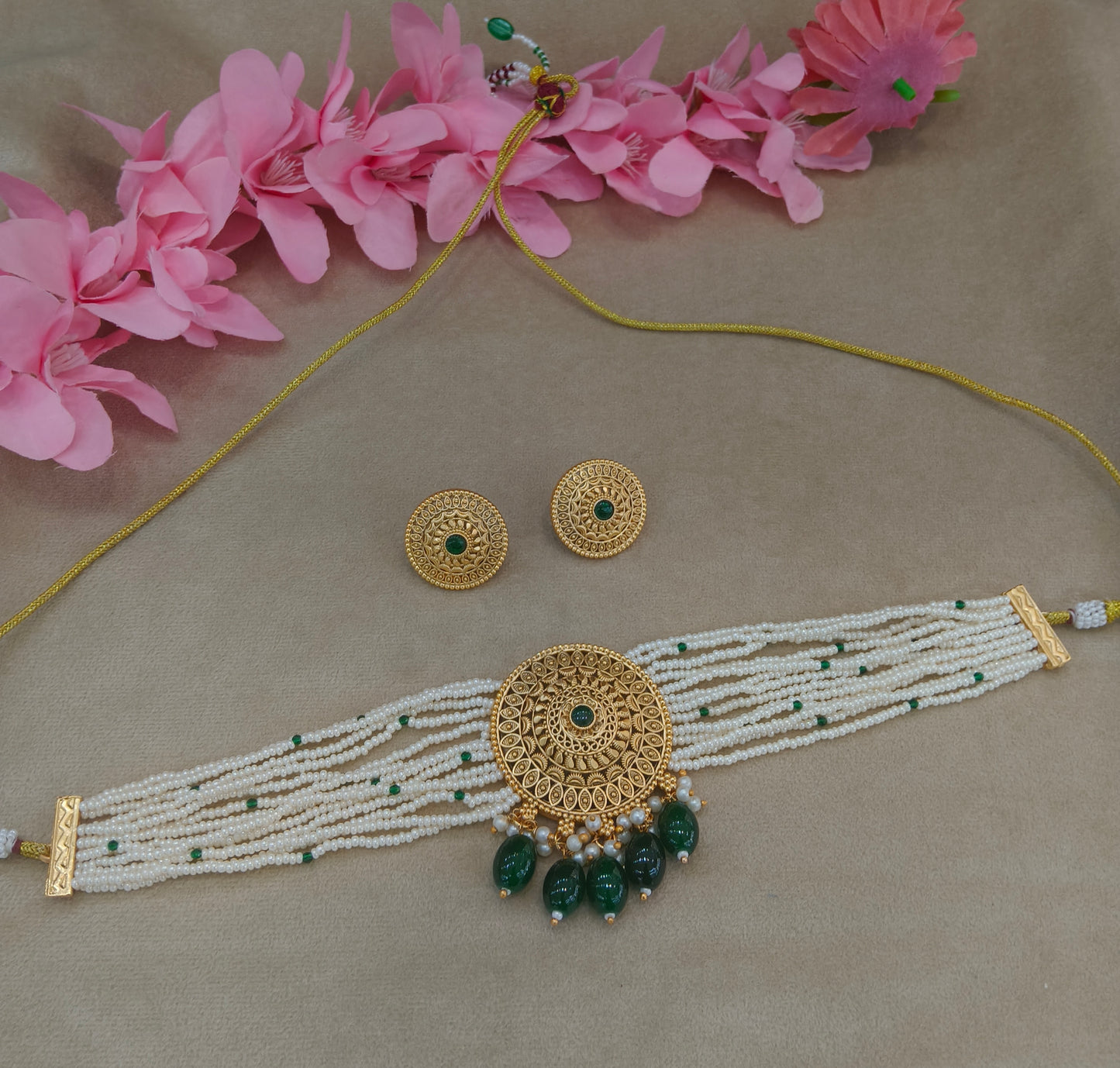 Gold Polki Green Choker Jewellery Able Set