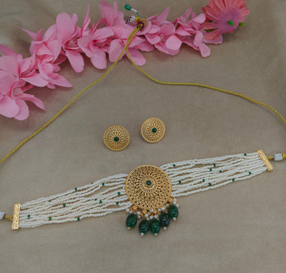Gold Polki Green Choker Jewellery Able Set