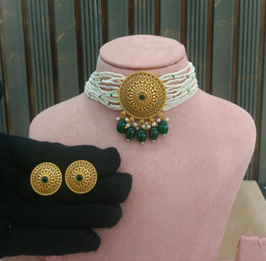 Gold Polki Green Choker Jewellery Able Set