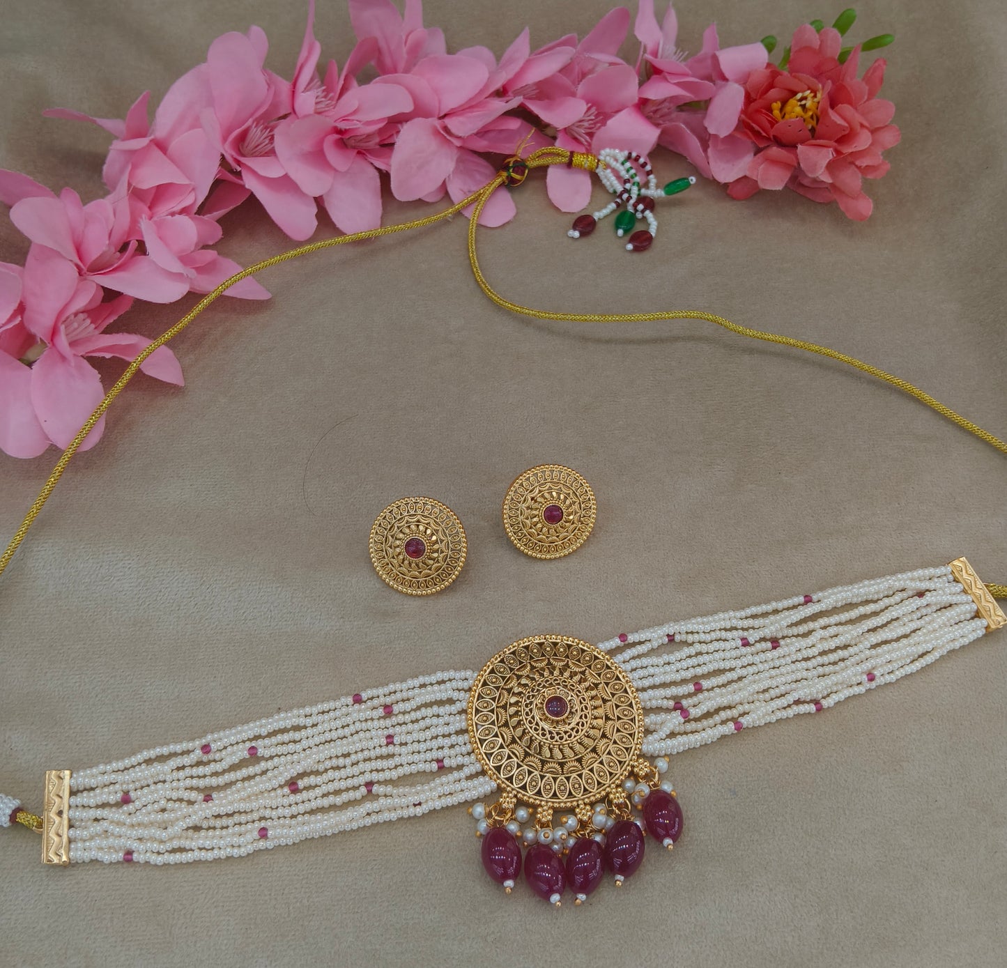 Gold Polki Ruby Choker Jewellery Able Set