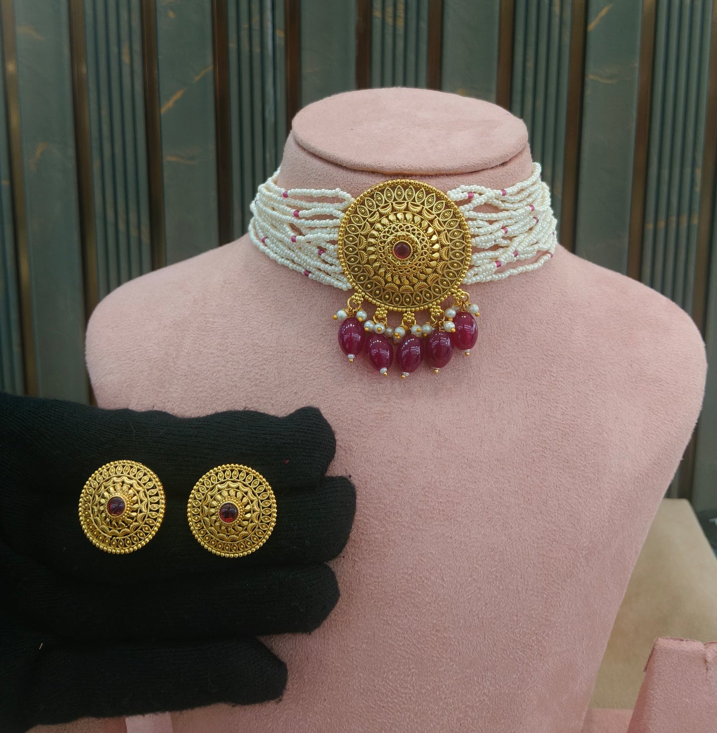 Gold Polki Ruby Choker Jewellery Able Set