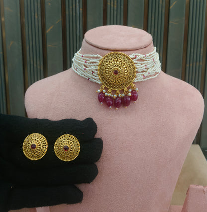 Gold Polki Ruby Choker Jewellery Able Set