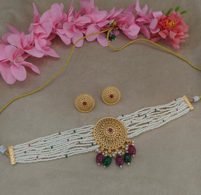Gold Polki Ruby Green Choker Jewellery Able Set
