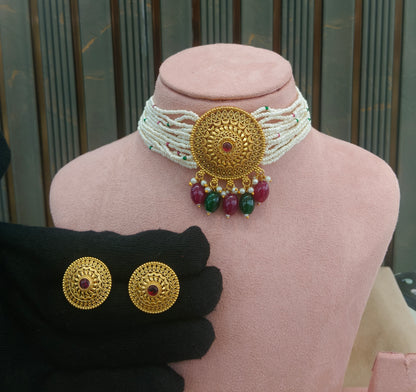 Gold Polki Ruby Green Choker Jewellery Able Set