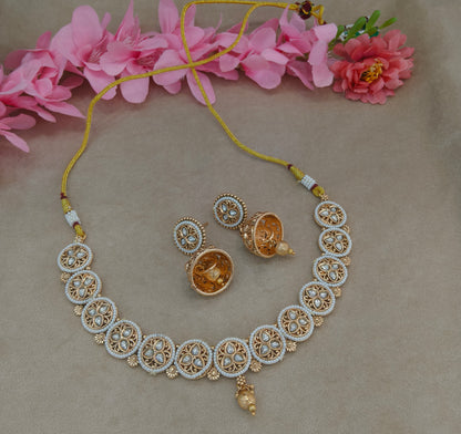 Gold Polki White Necklace Jewellery Roma Set
