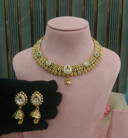 Gold Polki Ruby Green Necklace Jewellery Roma Set