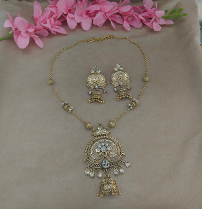 Antique Gold Long Necklace Indian Jewellery Rutvi Set