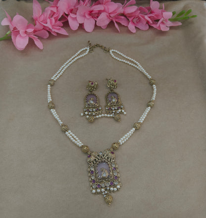Antique Gold Runy Ruby Long Necklace Indian Jewellery Rutvi Set