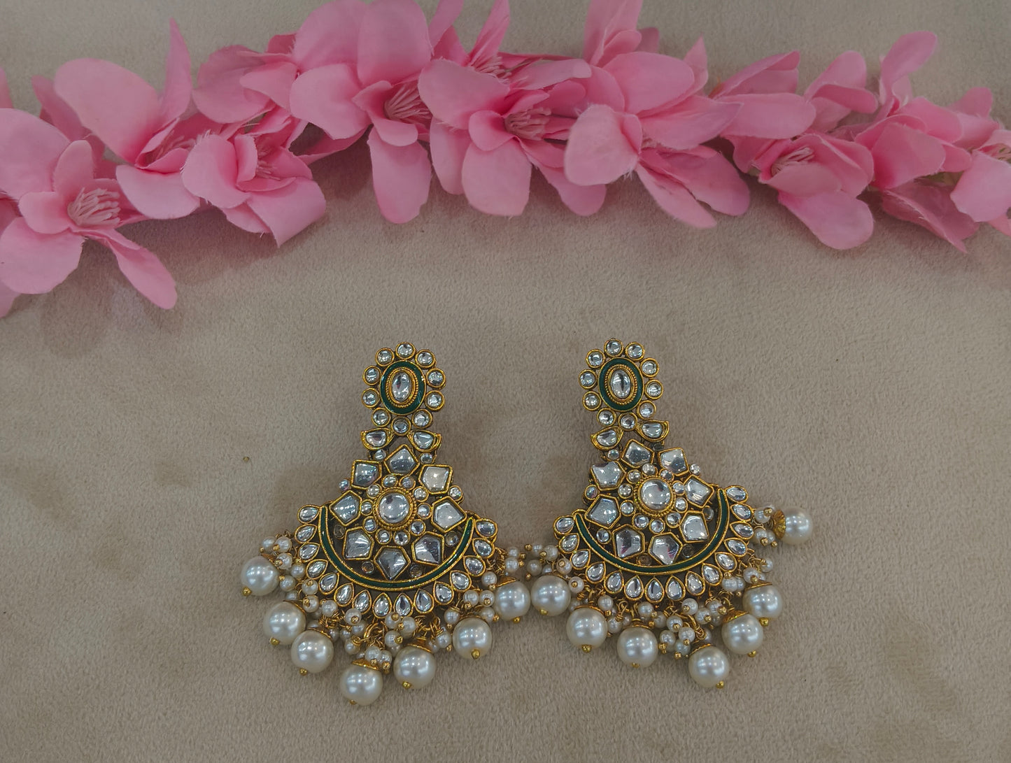 Gold White Bollywood Indian Sarpunch Earrings