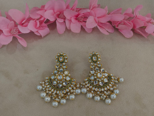 Gold White Bollywood Indian Sarpunch Earrings