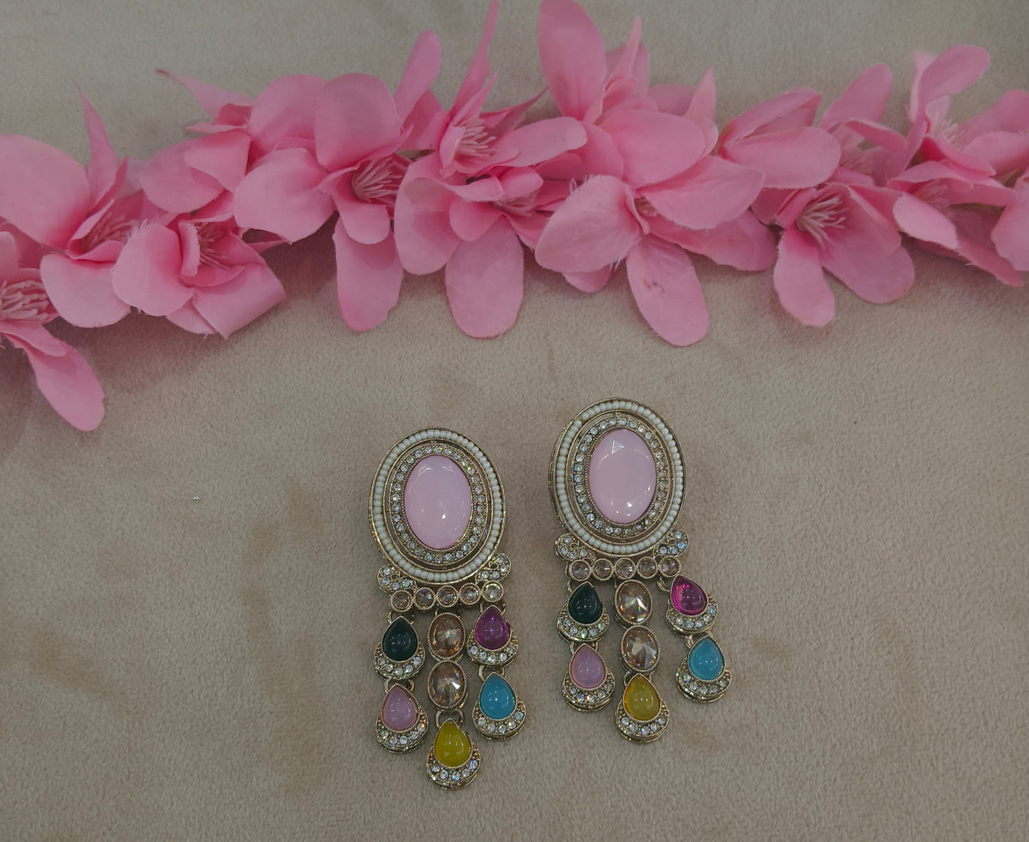 Gold Bollywood Multi Color Indian Sarpunch Earrings