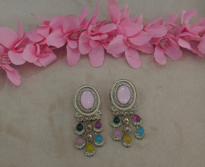 Gold Bollywood Multi Color Indian Sarpunch Earrings