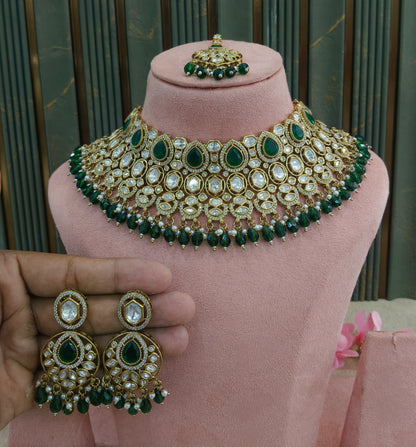 Gold Uncut Green kundan necklace Indian Jewellery Param Wedding Sets