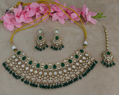 Gold Uncut Green kundan necklace Indian Jewellery Param Wedding Sets
