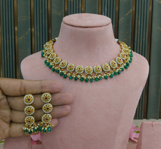 Gold Polki Necklace Jewellery Zarina Set
