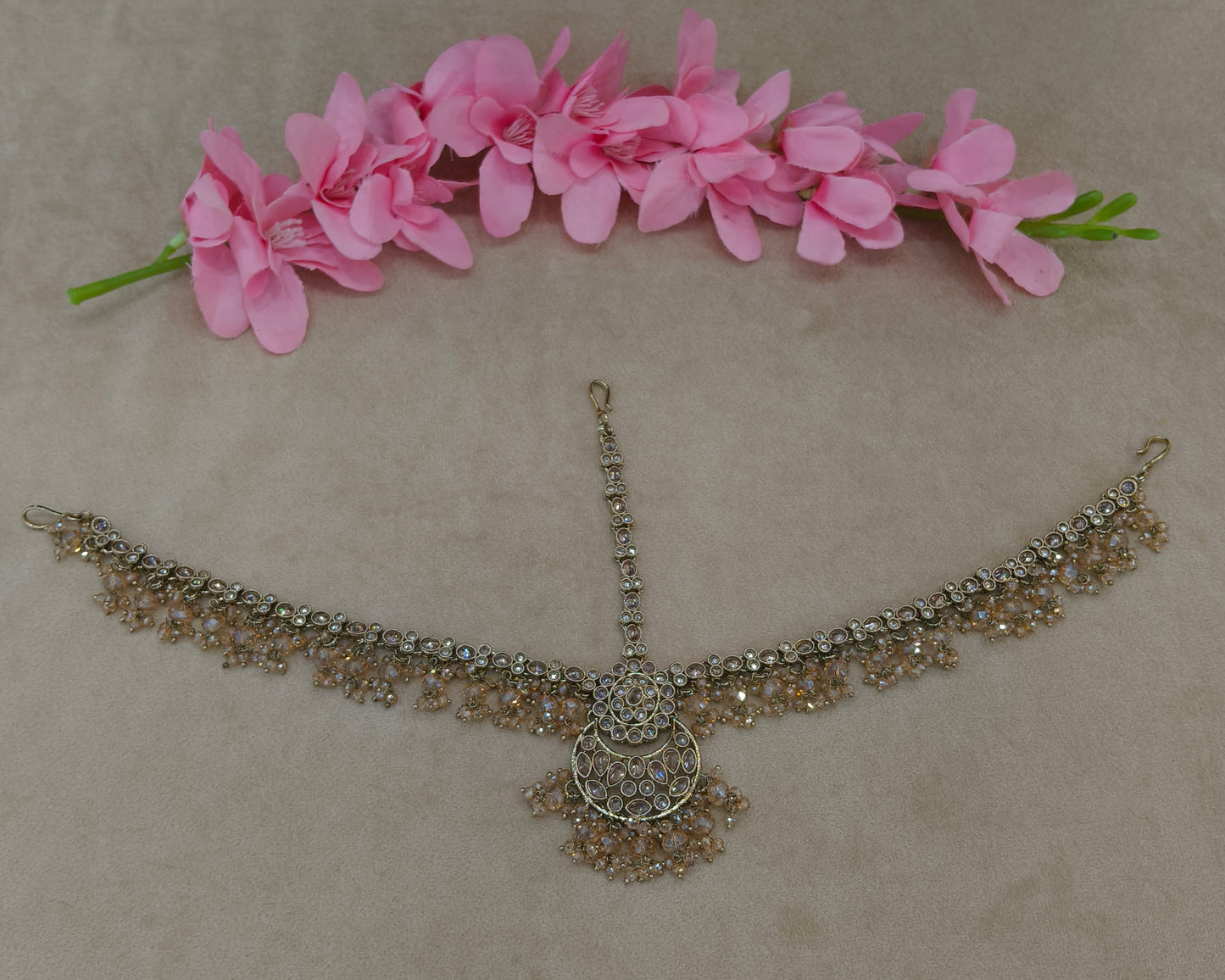 Antique Crystal Indian Sheesh Phool Headpiece Matha Patti