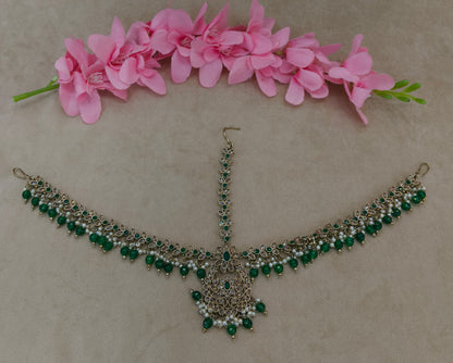Antique Green Indian Sheesh Phool Headpiece Matha Patti