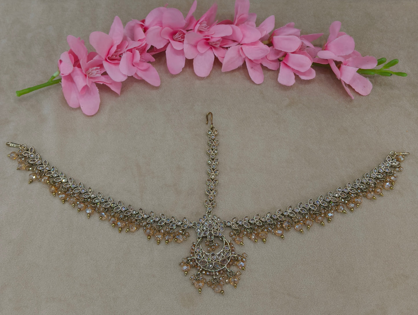 Antique Crystal Indian Sheesh Phool Headpiece Matha Patti