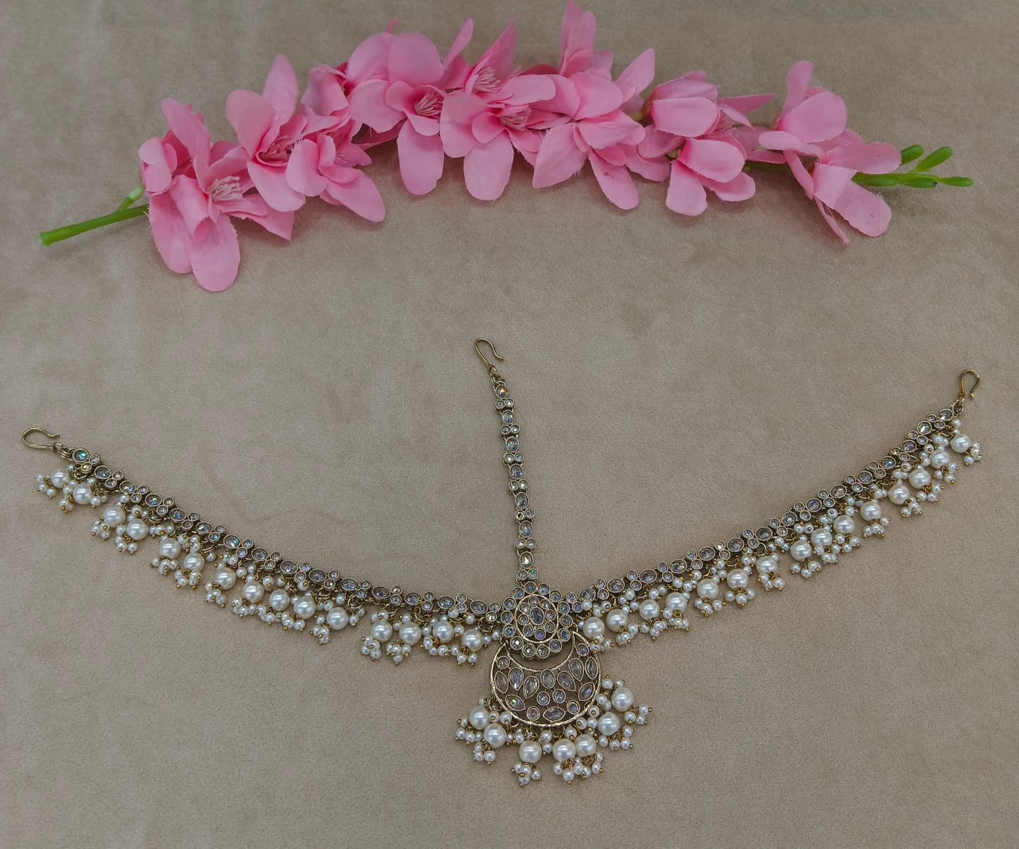 Antique White Indian Sheesh Phool Headpiece Matha Patti