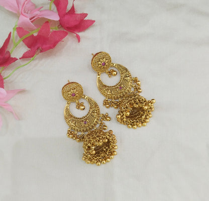 Gold Polki Ruby Jhumki Indian Dilnoor Bollywood Earrings