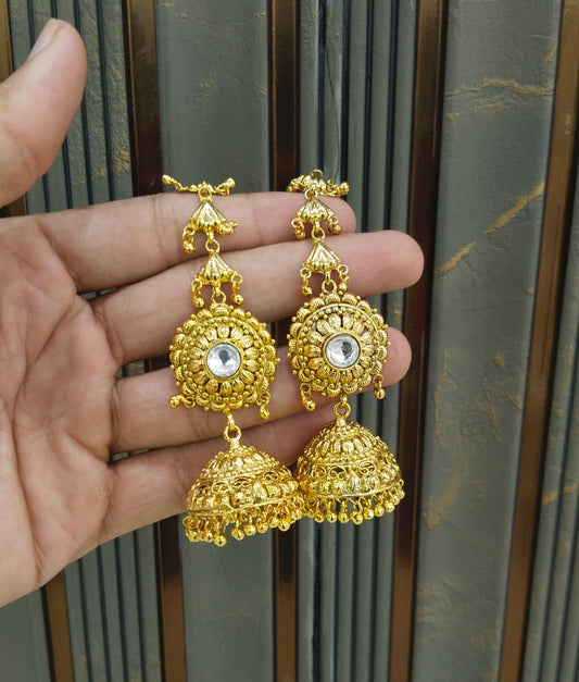 Gold Polki Punjabi Style Jhumki Dilveer Earrings