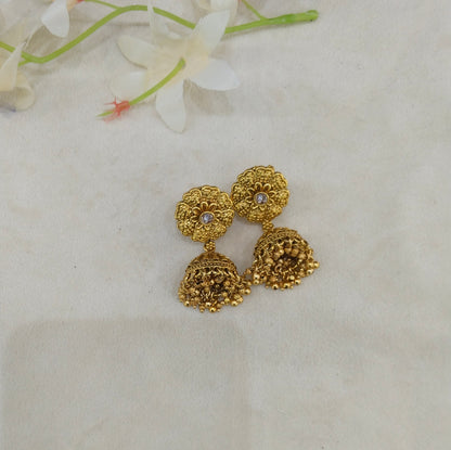 Gold Polki Jhumki Indian Dilnoor Bollywood Earrings