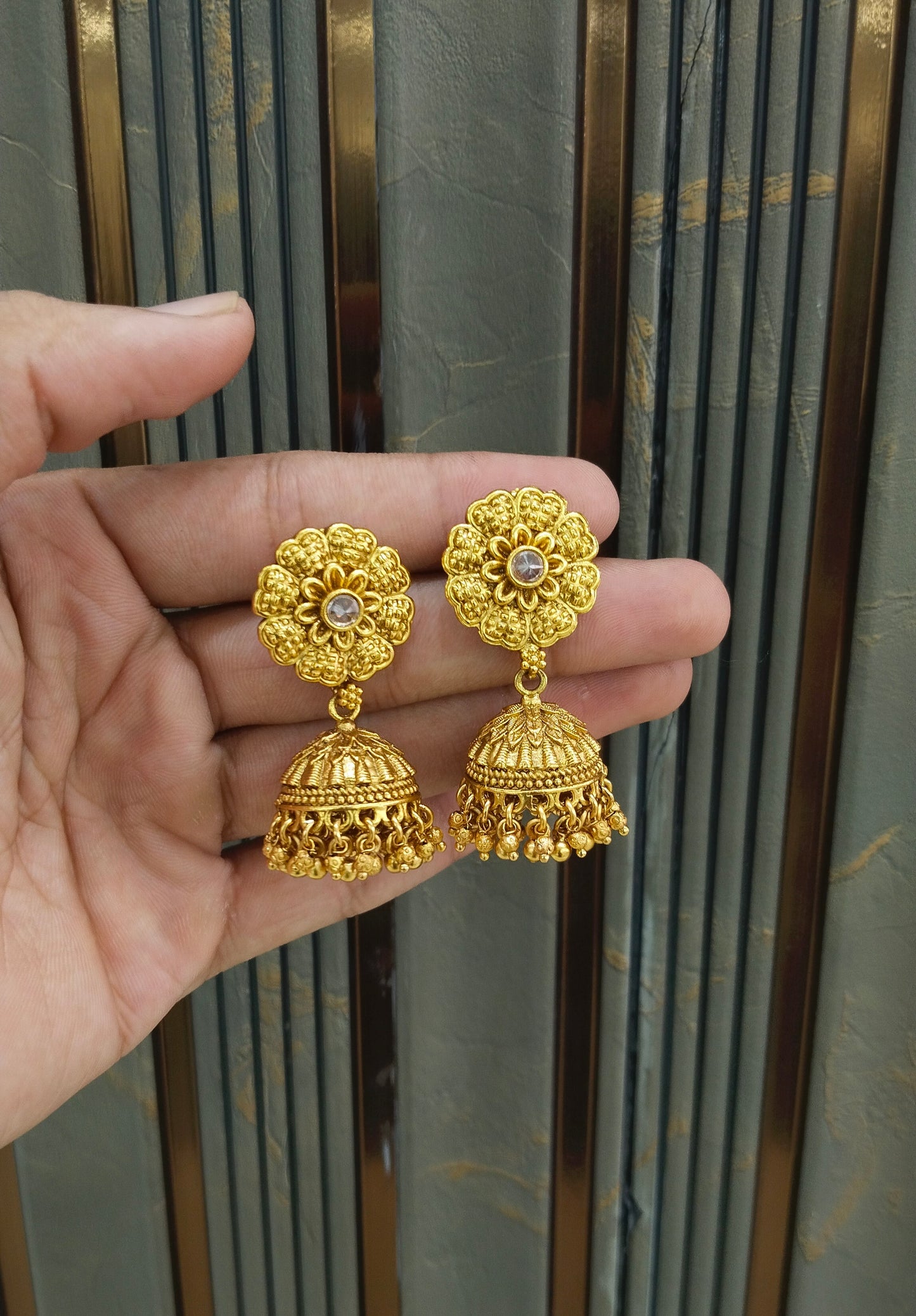 Gold Polki Jhumki Indian Dilnoor Bollywood Earrings