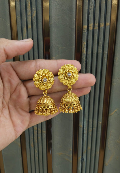 Gold Polki Jhumki Indian Dilnoor Bollywood Earrings