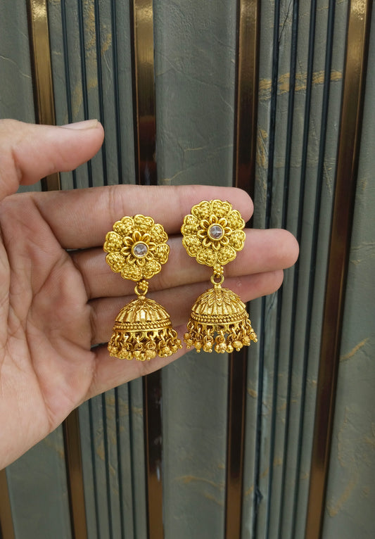 Gold Polki Jhumki Indian Dilnoor Bollywood Earrings