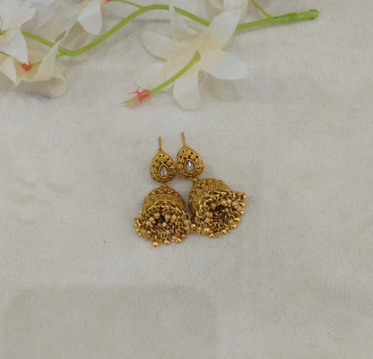 Gold Polki Jhumki Indian Dilnoor Bollywood Earrings