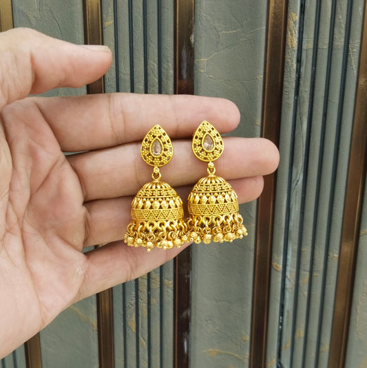 Gold Polki Jhumki Indian Dilnoor Bollywood Earrings